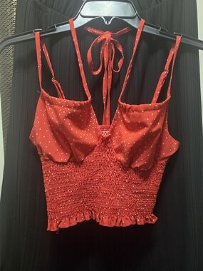ROMWE Red/White Polka Dot Smocked Tie-Back Camisole